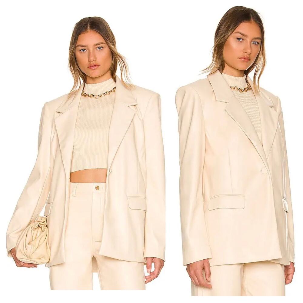 WeWoreWhat Faux Leather Blazer Medium Cream Oversized Quiet Luxury Minimalist